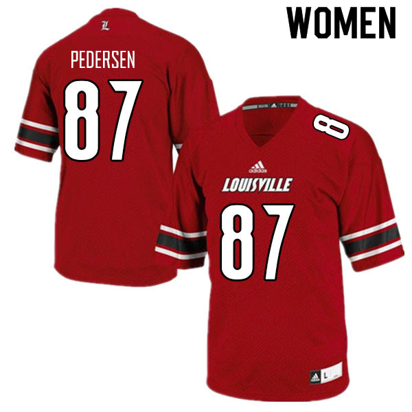 Women #87 Christian Pedersen Louisville Cardinals College Football Jerseys Sale-Red - Click Image to Close